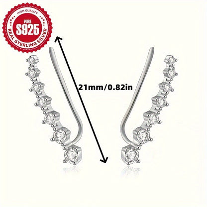 925 Sterling Silver Hypoallergenic Stud Earrings with Zirconia - Elegant Punk Style, Delicate Gift for Women