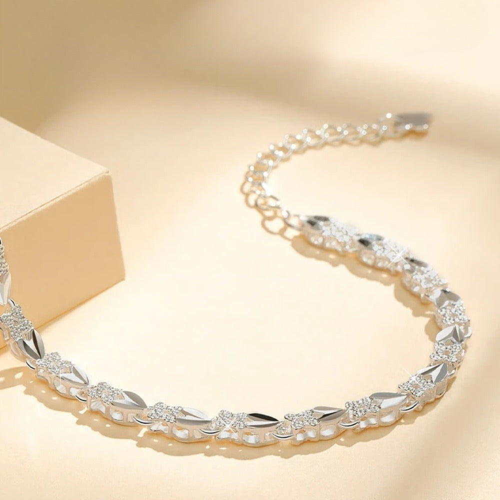 S999 Pure Silver Four-Leaf Clover Bracelet for Women - Lucky Charm Bracelet Jewelry