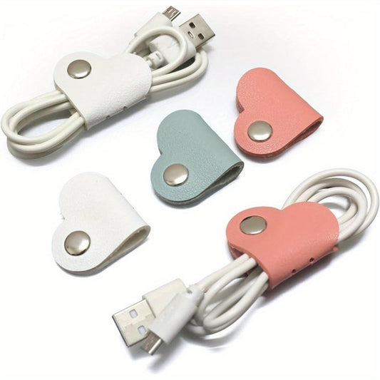 10pcs Heart-Shaped PU Leather Cord Organizer Set – Multi Color Cable Keepers for Earphones, Travel & Daily Use