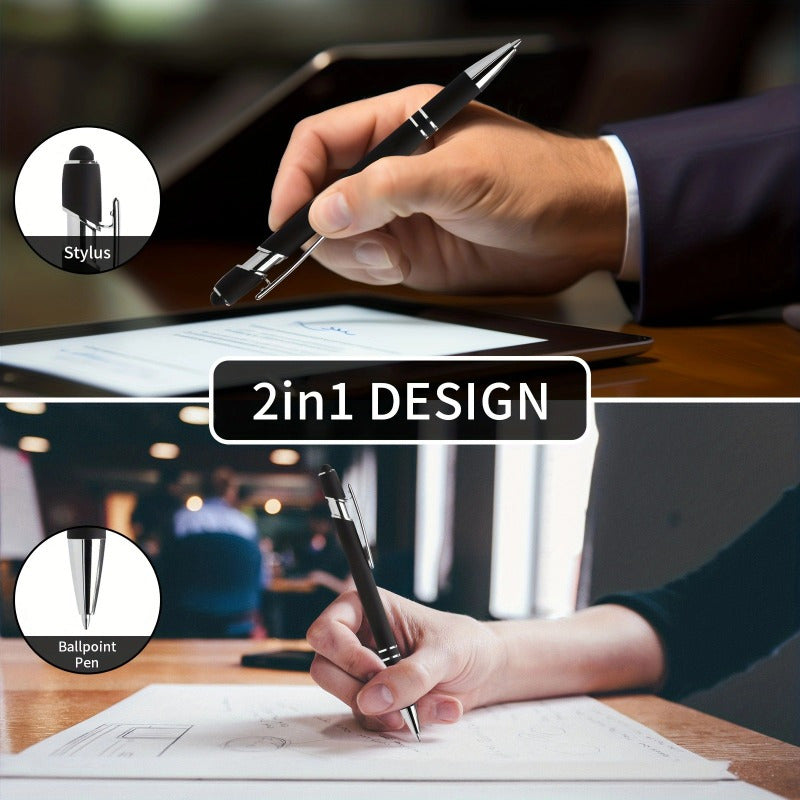 Customizable Metal Ballpoint Pens with Stylus – 8/16/24pcs Sets, Smooth Writing, Medium Point, Retractable – Ideal for Office, School, Journaling and Art Projects