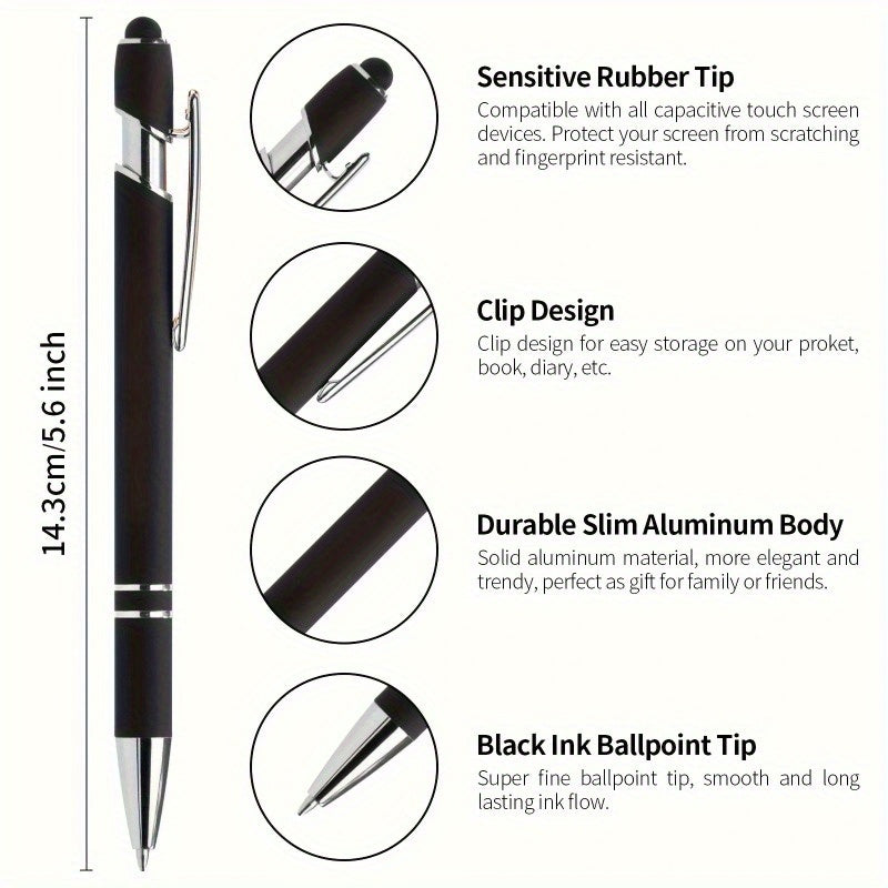 Customizable Metal Ballpoint Pens with Stylus – 8/16/24pcs Sets, Smooth Writing, Medium Point, Retractable – Ideal for Office, School, Journaling and Art Projects