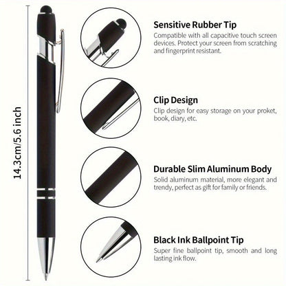 Customizable Metal Ballpoint Pens with Stylus – 8/16/24pcs Sets, Smooth Writing, Medium Point, Retractable – Ideal for Office, School, Journaling and Art Projects