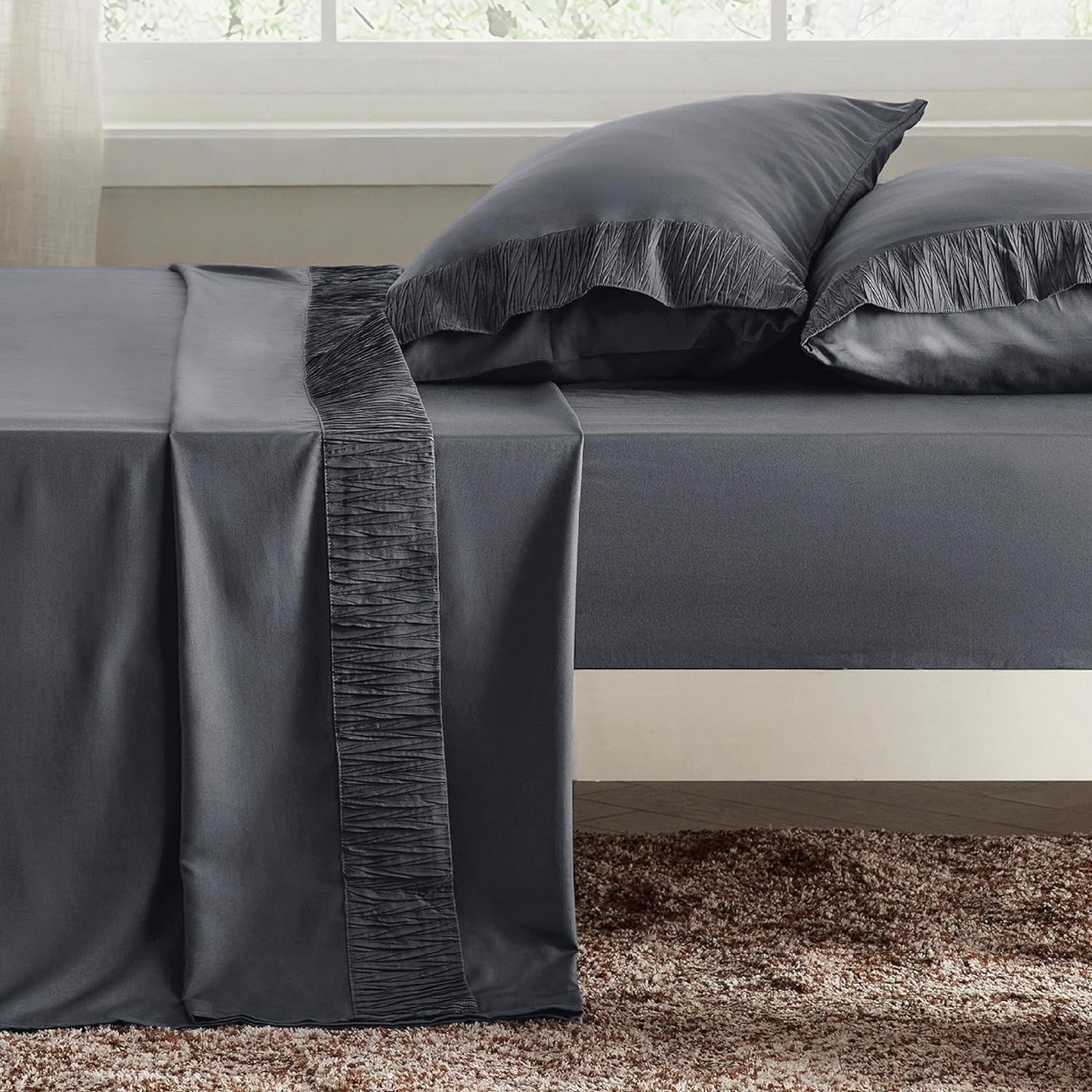 4 Piece Luxurious Microfiber Sheet Set – 14" Deep Pocket, Pinch Pleat Design, Shrink and Fade Resistant, Soft and Comfortable Bedding with Pillowcase, Flat and Fitted Sheets, All-Season Dorm Bedding