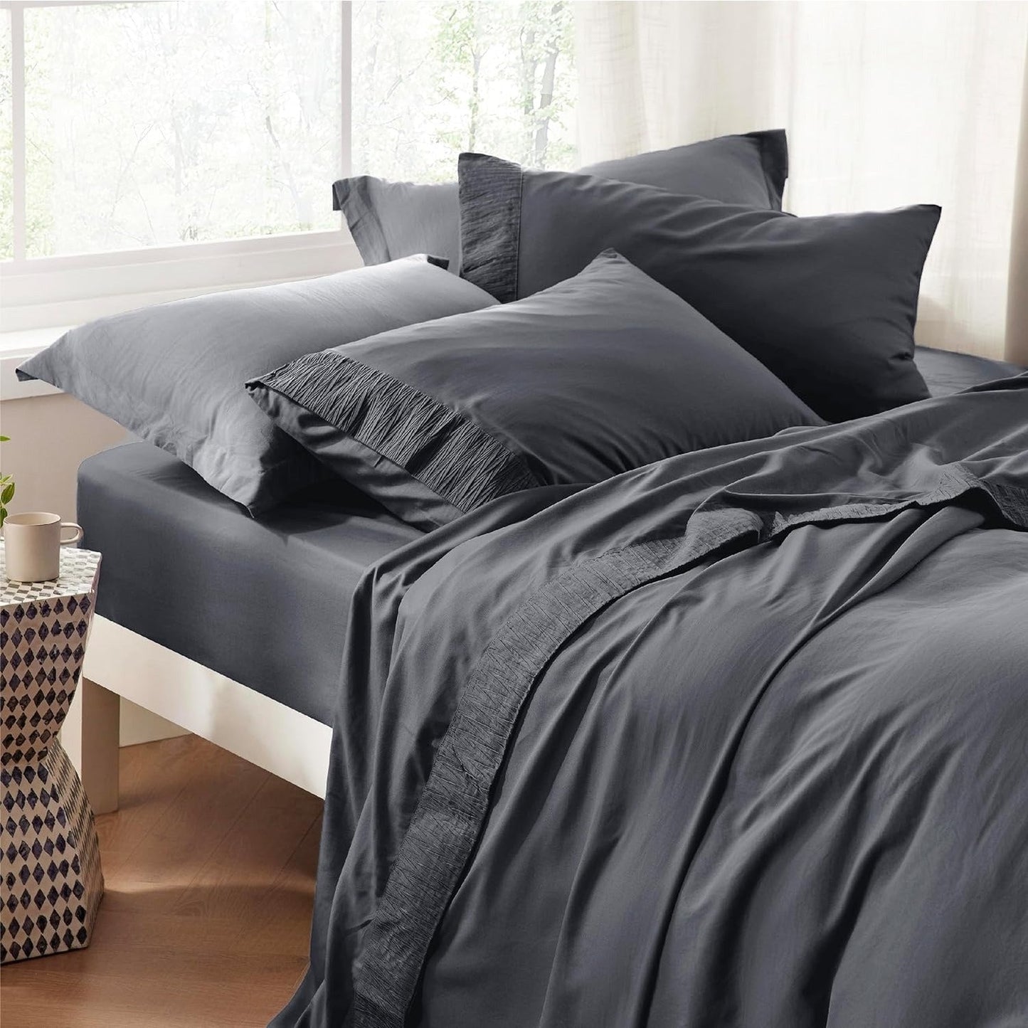 4 Piece Luxurious Microfiber Sheet Set – 14" Deep Pocket, Pinch Pleat Design, Shrink and Fade Resistant, Soft and Comfortable Bedding with Pillowcase, Flat and Fitted Sheets, All-Season Dorm Bedding