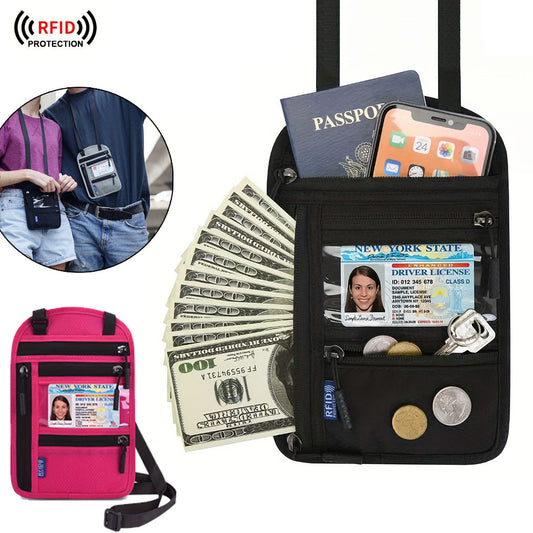 Travel Passport Holder with RFID Blocking – Durable Zipper, Adjustable Neck Strap, Safely Stores Cash, Credit Cards and Documents, Travel Neck Wallet