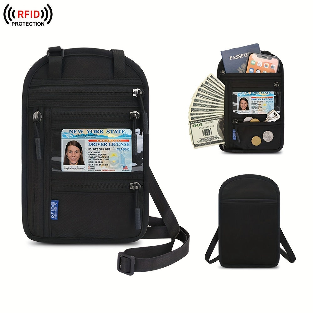 Travel Passport Holder with RFID Blocking – Durable Zipper, Adjustable Neck Strap, Safely Stores Cash, Credit Cards and Documents, Travel Neck Wallet