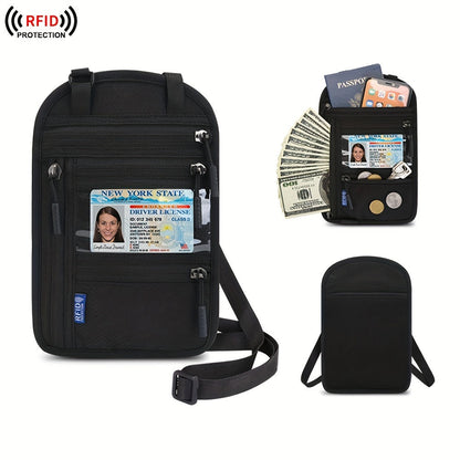 Travel Passport Holder with RFID Blocking – Durable Zipper, Adjustable Neck Strap, Safely Stores Cash, Credit Cards and Documents, Travel Neck Wallet