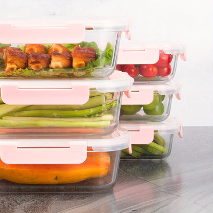24-Piece Borosilicate Glass Food Storage Containers – 12 Lids and 12 Bowls with Airtight Lids, Microwave and Dishwasher Safe, Ideal for Meal Prep and Lunches