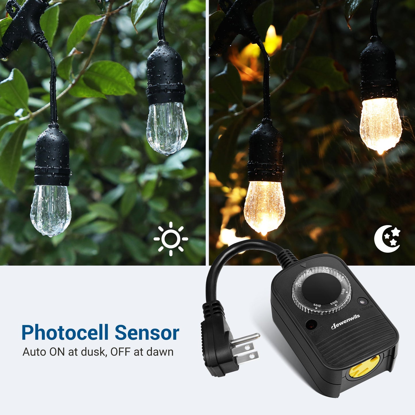 DEWENWILS 2 Pack Dusk to Dawn Sensor Outdoor Timer with Electrical Outlet
