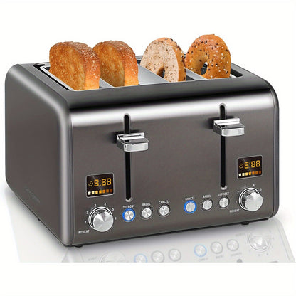4 Slice Toaster, Stainless Steel with Color LCD Display – 7 Shade Settings, 1.4'' Wide Slots, Bagel/Defrost/Reheat Functions, Removable Crumb Tray, 1800W