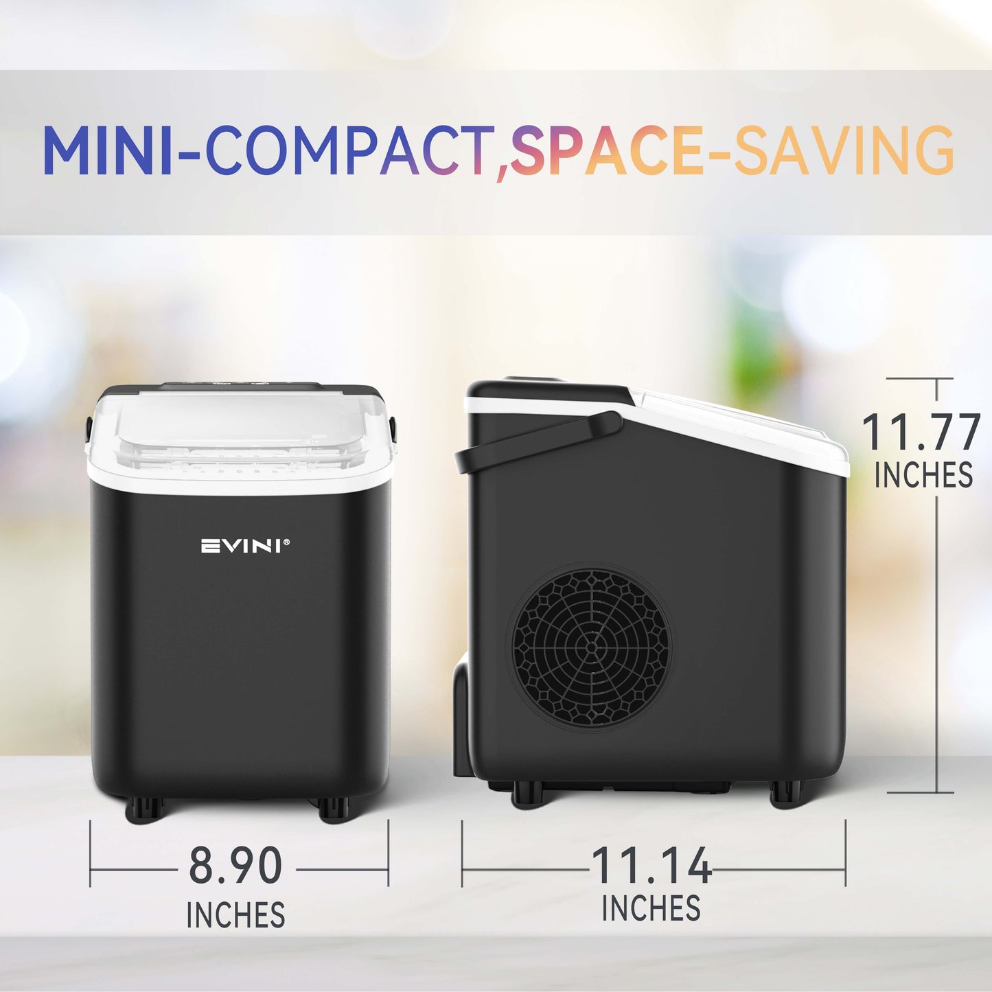 Portable Ice Machine – 9 Cubes in 6 Minutes, 26.5 Lbs Daily, Self-Cleaning, Includes Scoop and Basket, Two Bullet Ice Sizes, Ideal for Home, Office, Parties, Camping