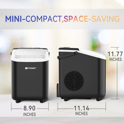 Portable Ice Machine – 9 Cubes in 6 Minutes, 26.5 Lbs Daily, Self-Cleaning, Includes Scoop and Basket, Two Bullet Ice Sizes, Ideal for Home, Office, Parties, Camping