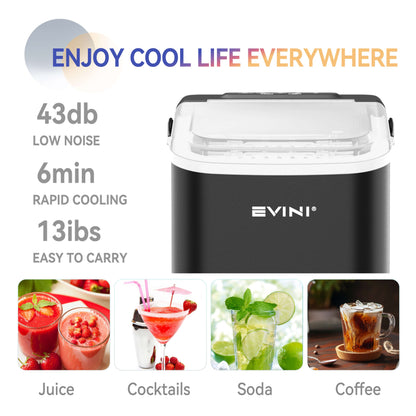 Portable Ice Machine – 9 Cubes in 6 Minutes, 26.5 Lbs Daily, Self-Cleaning, Includes Scoop and Basket, Two Bullet Ice Sizes, Ideal for Home, Office, Parties, Camping