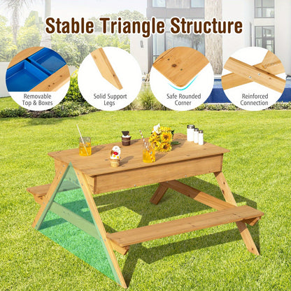LIFEZEAL 3 in 1 Kids Picnic Table – Wooden Outdoor Sand & Water Table with Play Boxes