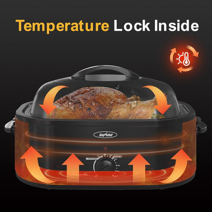 8QT Electric Roaster Oven - Large Capacity with Self-Basting Lid, Removable Pan & Rack, 150-450°F Temperature Control, Stainless Steel, Easy Clean Design