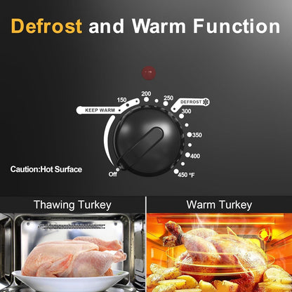 8QT Electric Roaster Oven - Large Capacity with Self-Basting Lid, Removable Pan & Rack, 150-450°F Temperature Control, Stainless Steel, Easy Clean Design