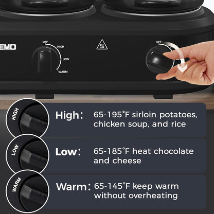 3 x 1.5QT Triple Slow Cooker - Buffet Server with 3 Cooking Settings, Dishwasher-Safe Ceramic Pots, Glass Lids, in Black