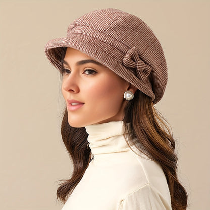 Warm Plaid Basin Hat for Women - Stylish Coldproof Sunshade, All-Season Outdoor Accessory for Middle-aged & Elderly
