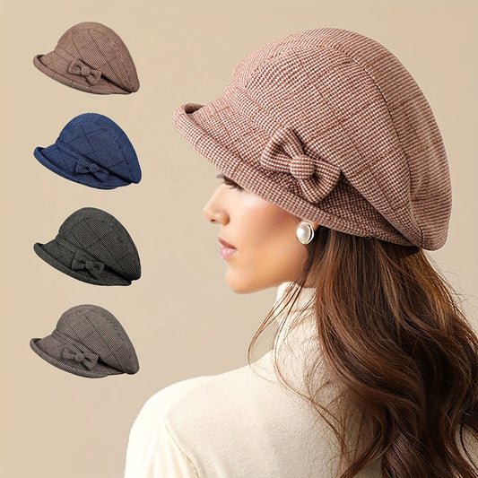 Warm Plaid Basin Hat for Women - Stylish Coldproof Sunshade, All-Season Outdoor Accessory for Middle-aged & Elderly