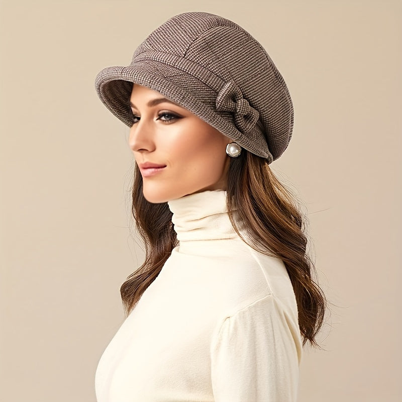 Warm Plaid Basin Hat for Women - Stylish Coldproof Sunshade, All-Season Outdoor Accessory for Middle-aged & Elderly