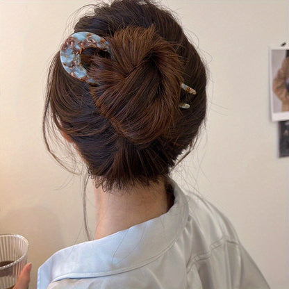 3 Piece Vintage U-Shaped Hair Clip Set - Elegant Acetate Hairpins for Bridal Showers and Everyday Chic Style