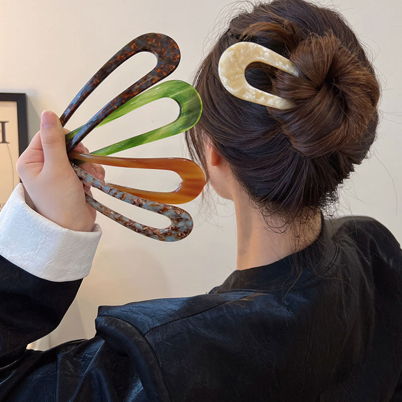 3 Piece Vintage U-Shaped Hair Clip Set - Elegant Acetate Hairpins for Bridal Showers and Everyday Chic Style