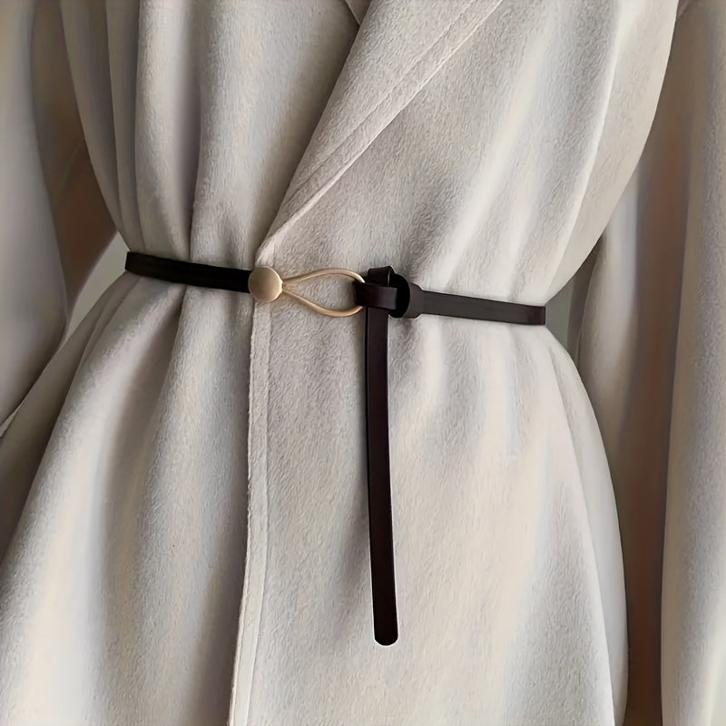 2pcs Fashion Knot Thin PU Belt - Vintage Solid Belt for Dresses, Coats & Casual Wear, Versatile for Daily, Commuter & Party Outfits