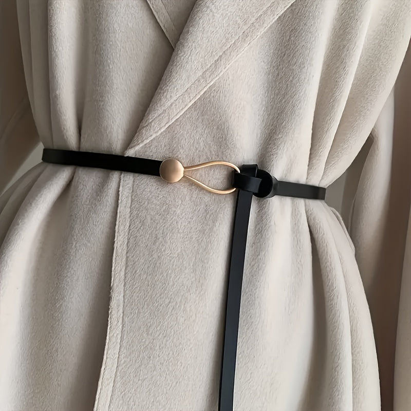2pcs Fashion Knot Thin PU Belt - Vintage Solid Belt for Dresses, Coats & Casual Wear, Versatile for Daily, Commuter & Party Outfits