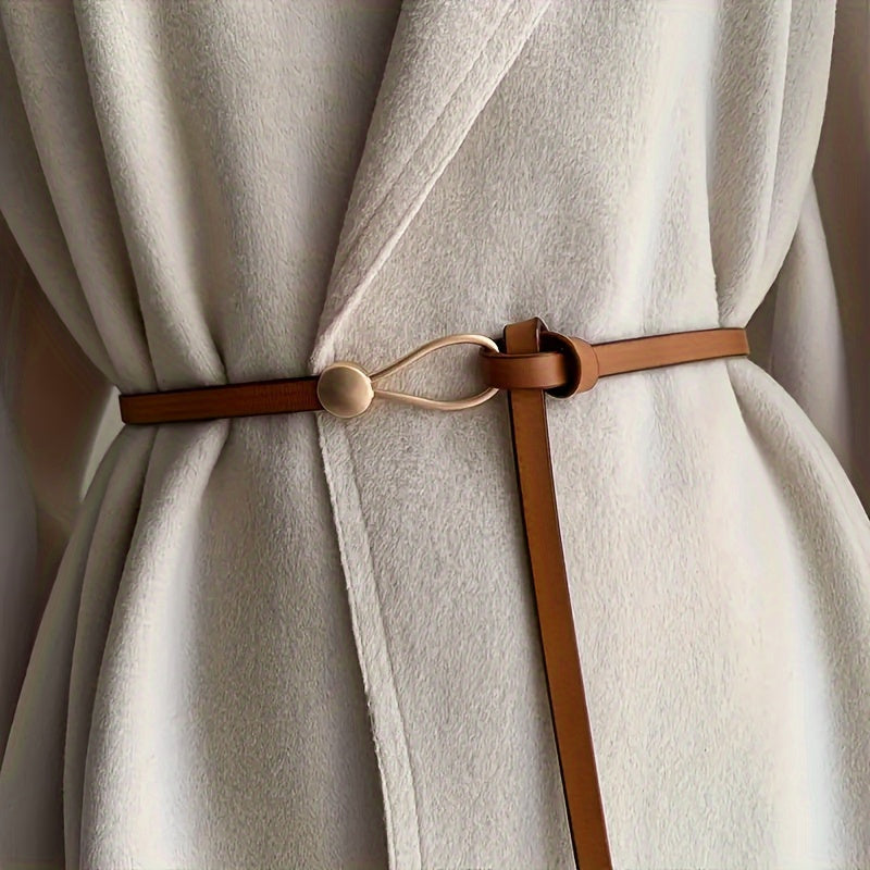 2pcs Fashion Knot Thin PU Belt - Vintage Solid Belt for Dresses, Coats & Casual Wear, Versatile for Daily, Commuter & Party Outfits