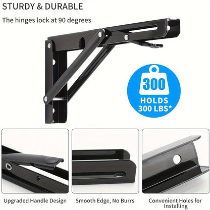 Buy 1 Get 1 Free - Heavy-Duty Triangle Metal Folding Shelf Brackets (2 Pack) | Sturdy, Rust-Resistant, Space-Saving Wall-Mounted Supports for Tables, Benches and Shelves