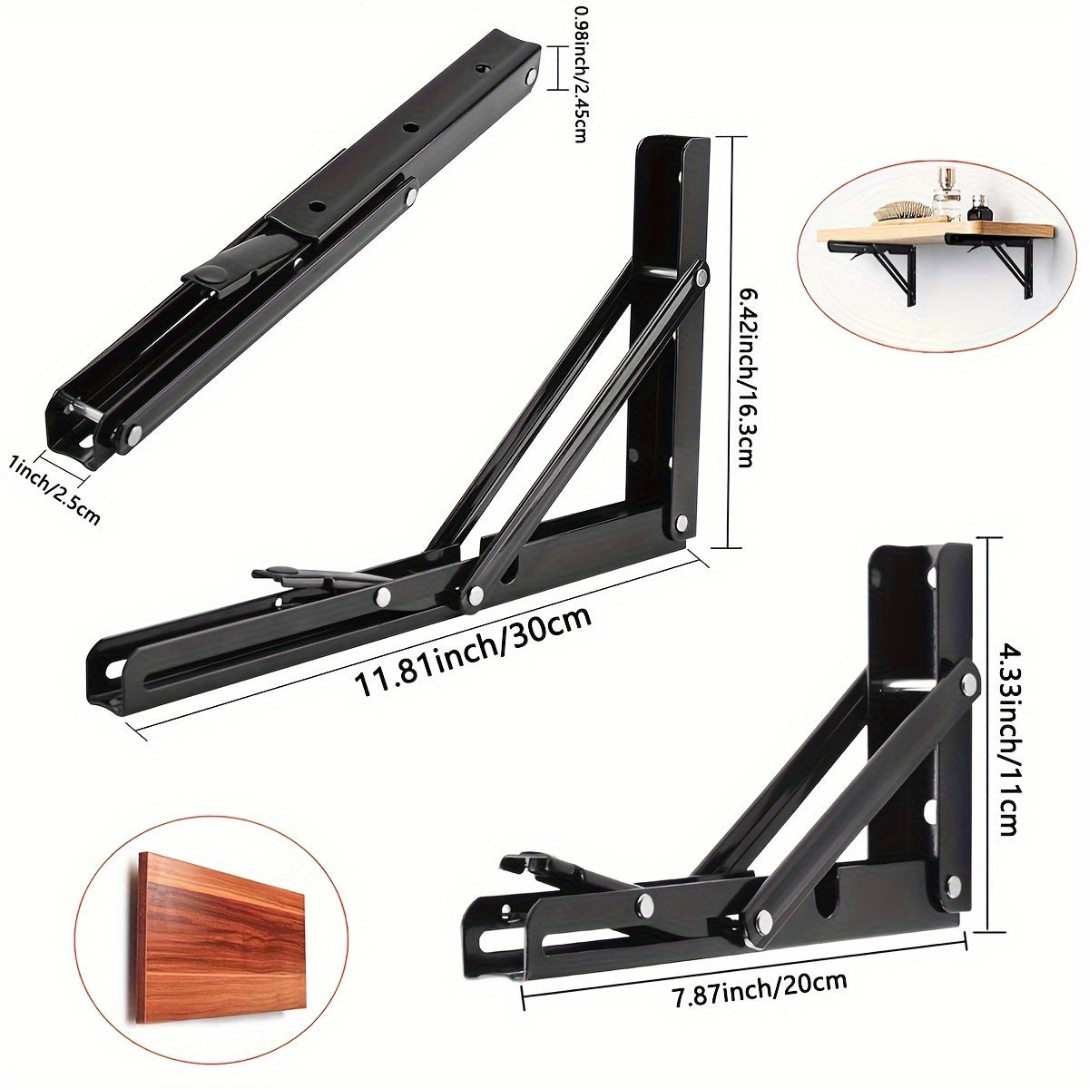 Buy 1 Get 1 Free - Heavy-Duty Triangle Metal Folding Shelf Brackets (2 Pack) | Sturdy, Rust-Resistant, Space-Saving Wall-Mounted Supports for Tables, Benches and Shelves