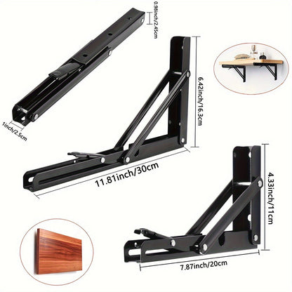 Buy 1 Get 1 Free - Heavy-Duty Triangle Metal Folding Shelf Brackets (2 Pack) | Sturdy, Rust-Resistant, Space-Saving Wall-Mounted Supports for Tables, Benches and Shelves