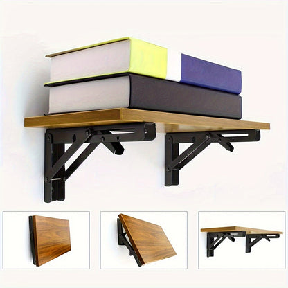 Buy 1 Get 1 Free - Heavy-Duty Triangle Metal Folding Shelf Brackets (2 Pack) | Sturdy, Rust-Resistant, Space-Saving Wall-Mounted Supports for Tables, Benches and Shelves