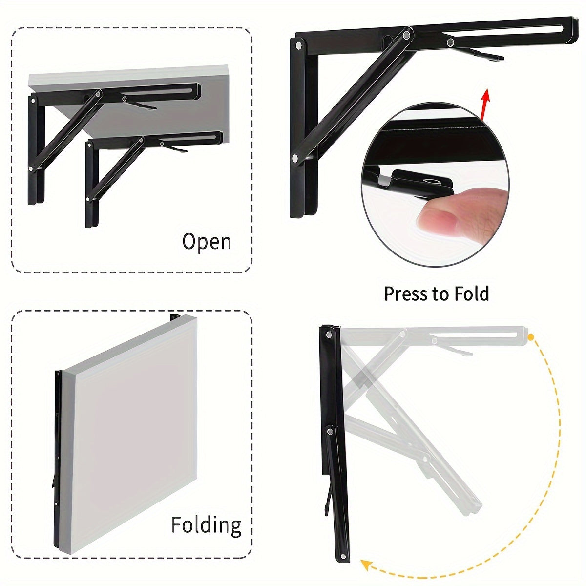 Buy 1 Get 1 Free - Heavy-Duty Triangle Metal Folding Shelf Brackets (2 Pack) | Sturdy, Rust-Resistant, Space-Saving Wall-Mounted Supports for Tables, Benches and Shelves