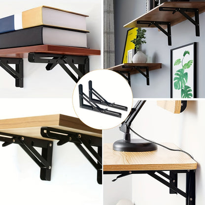 Buy 1 Get 1 Free - Heavy-Duty Triangle Metal Folding Shelf Brackets (2 Pack) | Sturdy, Rust-Resistant, Space-Saving Wall-Mounted Supports for Tables, Benches and Shelves