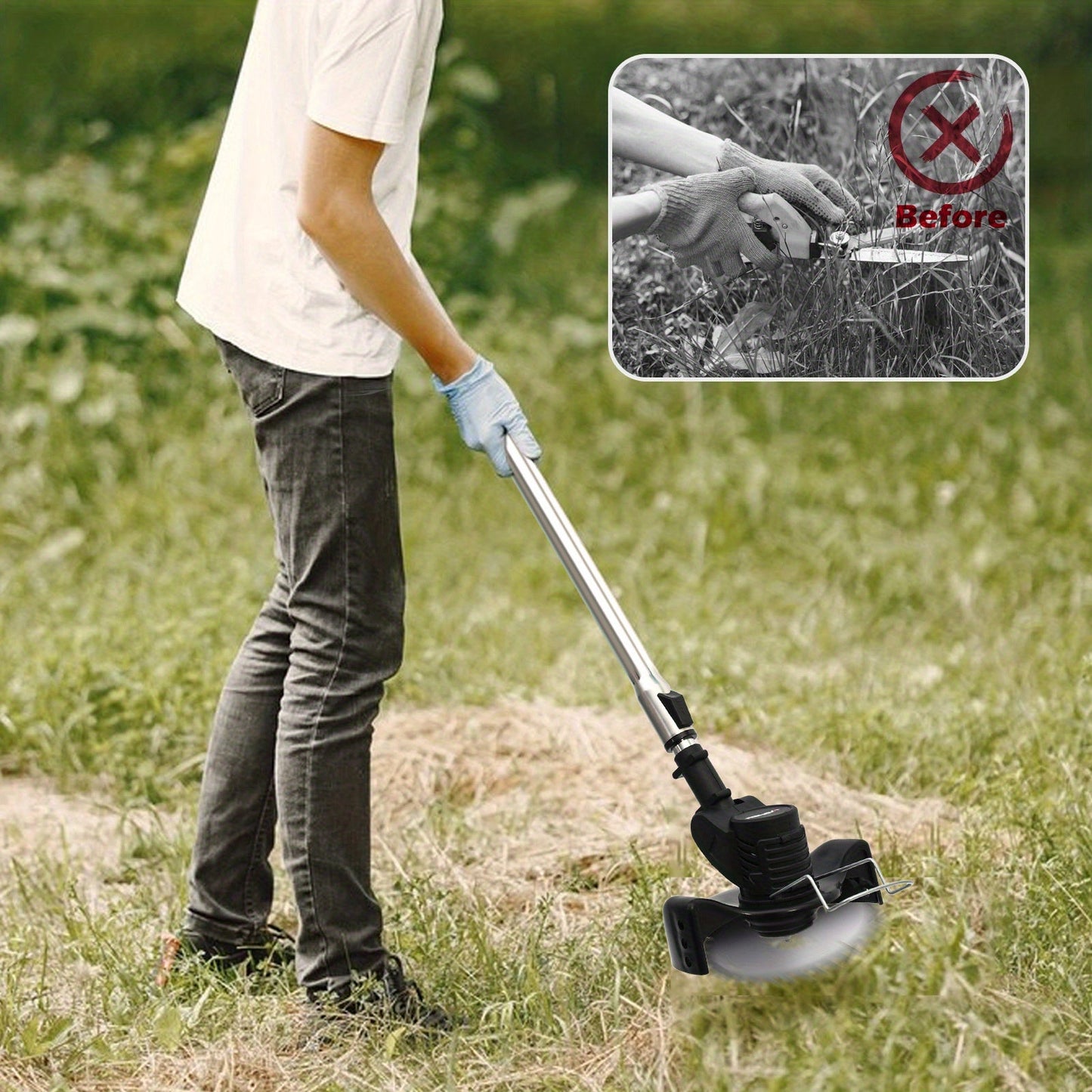 Cordless Electric Weed Wacker String Trimmer – Effortless Lawn Edging, Brush Cutting – Lightweight, Adjustable, Safety-Protected Tool for Lawn Care and Garden Maintenance