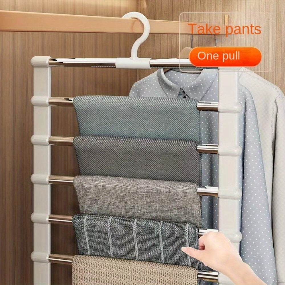 Space Saving Foldable Pants Hangers – Stainless Steel Closet Organizer for Jeans, Leggings and Trousers
