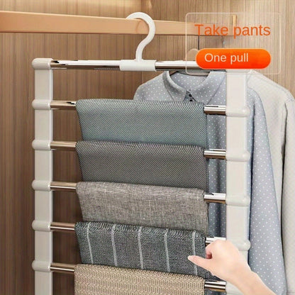 Space Saving Foldable Pants Hangers – Stainless Steel Closet Organizer for Jeans, Leggings and Trousers
