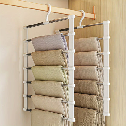 Space Saving Foldable Pants Hangers – Stainless Steel Closet Organizer for Jeans, Leggings and Trousers