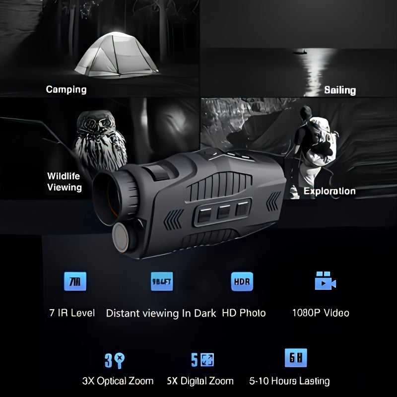 Rechargeable HD Infrared Night Vision Monocular - 1080P Visual Camera for Night Photography, Hunting and Camping