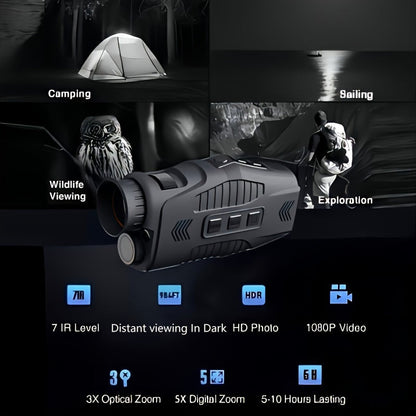 Rechargeable HD Infrared Night Vision Monocular - 1080P Visual Camera for Night Photography, Hunting and Camping