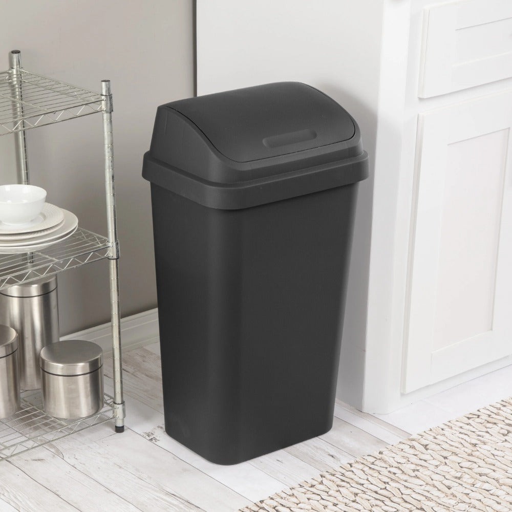 13 Gallon Large Capacity Plastic Twist Top Kitchen Trash Can - Odor-Resistant, Easy-to-Clean, Space-Saving Design - Ideal for Kitchen, Bedroom, Basement, and More