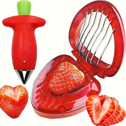 Strawberry Slicer and Corer Set - Effortless Fruit Preparation Tool for Home and Restaurant Kitchens