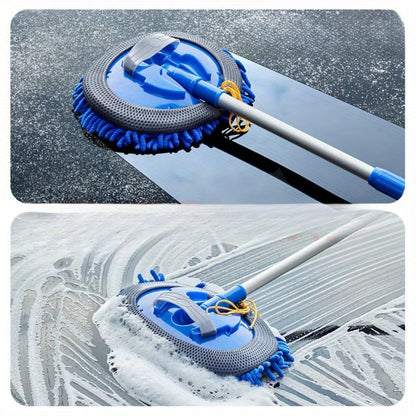 Ergonomic Long-Handle Microfiber Car Wash Mitt - Blue, Extendable and Durable for Effortless Car Washing
