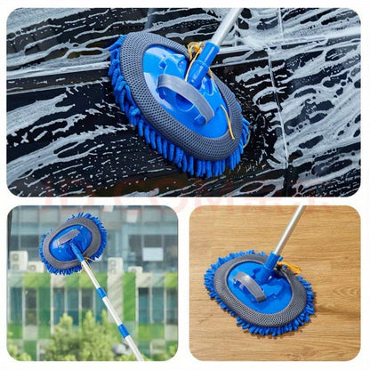 Ergonomic Long-Handle Microfiber Car Wash Mitt - Blue, Extendable and Durable for Effortless Car Washing