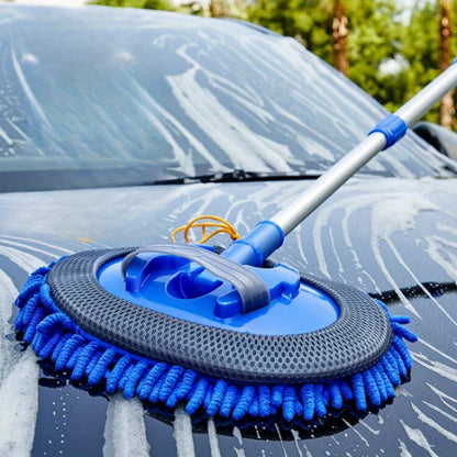 Ergonomic Long-Handle Microfiber Car Wash Mitt - Blue, Extendable and Durable for Effortless Car Washing