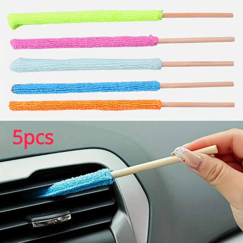 5pcs Ultra Soft Microfiber Detailing Brushes with Long Handles - Ideal for Cars, Blinds, and Hard-to-Reach Areas - Washable and Reusable Cleaning Tools