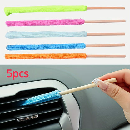 5pcs Ultra Soft Microfiber Detailing Brushes with Long Handles - Ideal for Cars, Blinds, and Hard-to-Reach Areas - Washable and Reusable Cleaning Tools