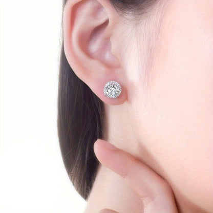 1 Karat Round Moissanite Stud Earrings – 18K Gold Plated with White Zircon, Engagement Earrings for Women, Halloween & Christmas Gift