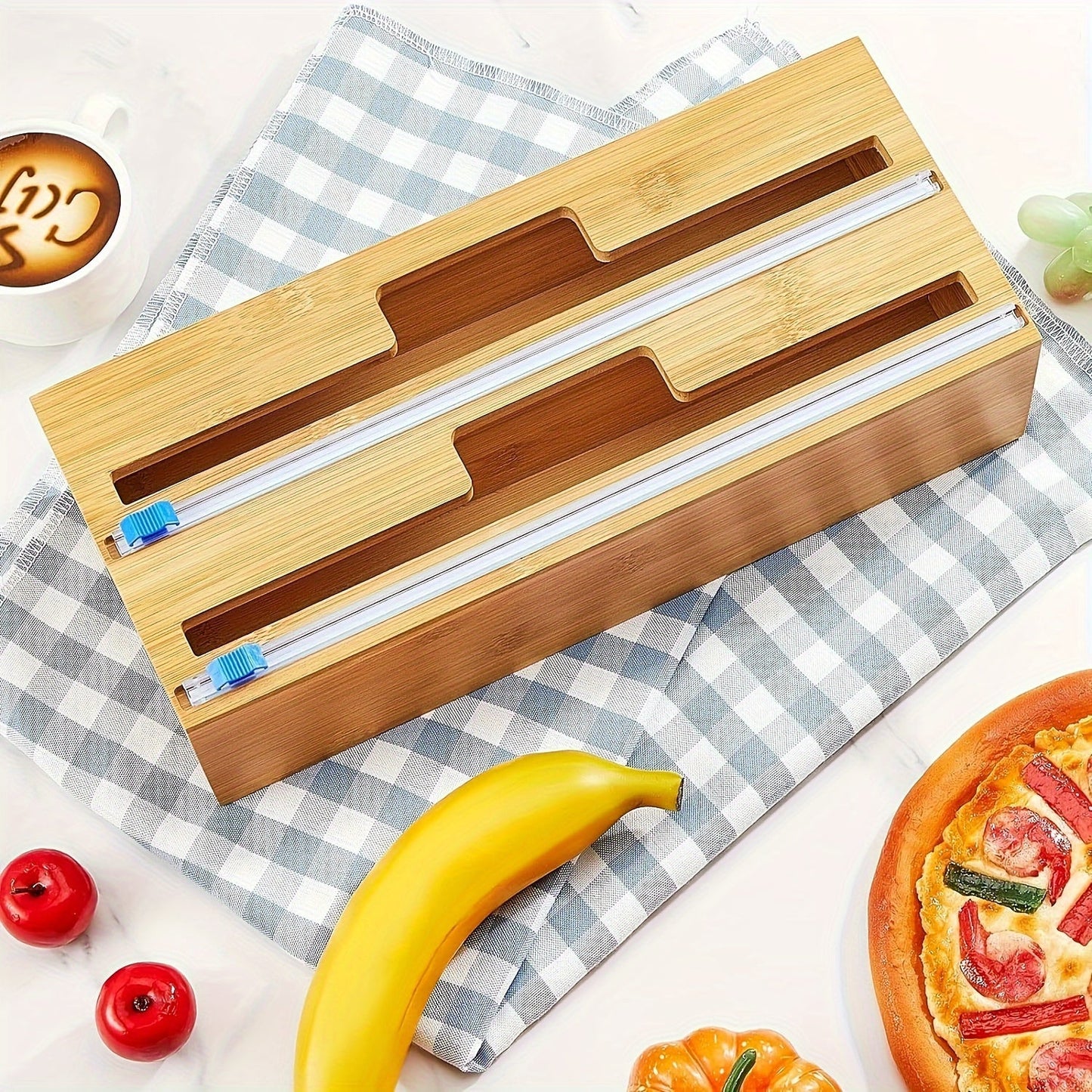 Multi-Purpose Plastic Wrap Dispenser with Slide Cutter - Reusable Cling Film and Aluminum Foil Cutting Tool - Safe for Food Contact, Kitchen Essential